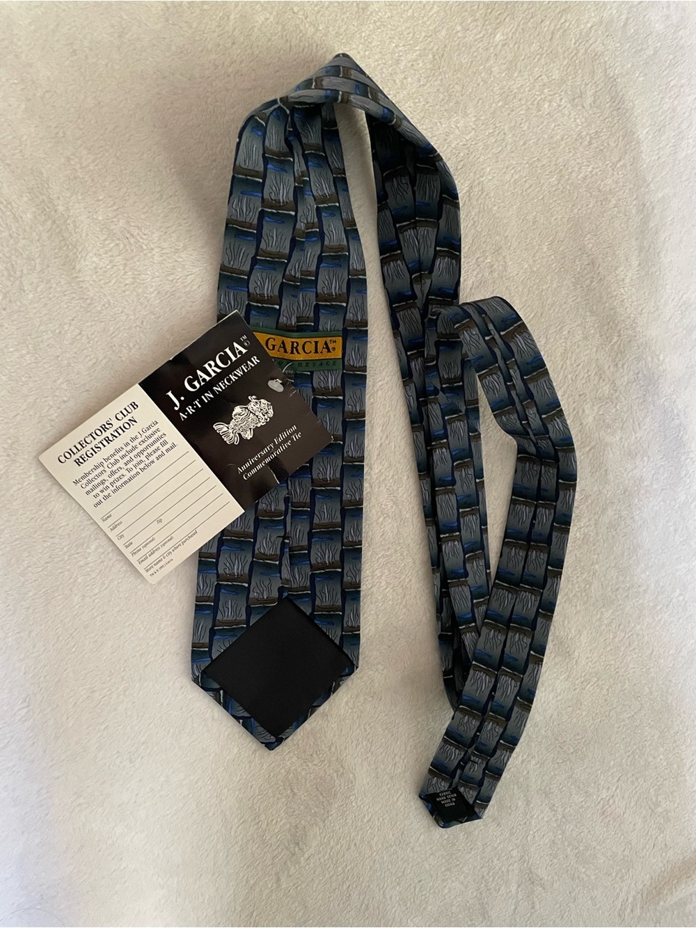 J. Garcia Navy and Light Blue Geometric Woven Men’s Tie 100% silk